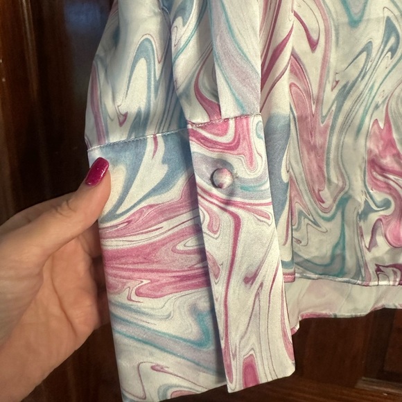Women's Swirl Patterned Blouse - Pink and Blue. 100 percent silk - Picture 5 of 6